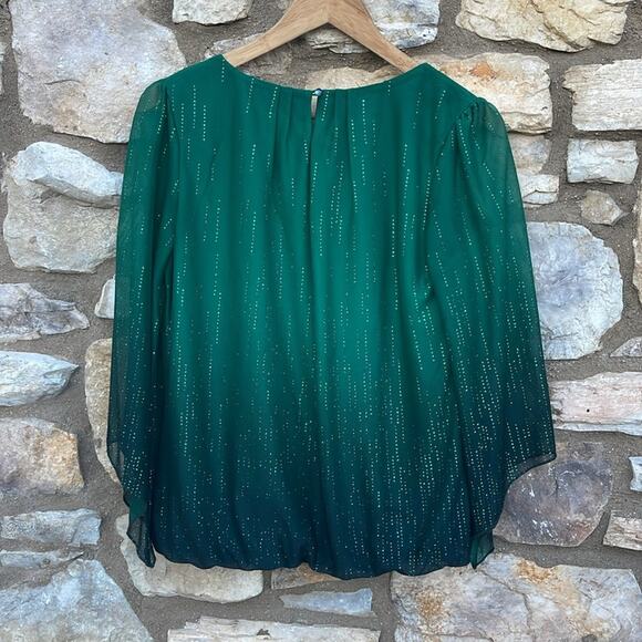 Sara Michelle emerald green ombre sequin glitter holiday blouse small (34/36) - Picture 7 of 8